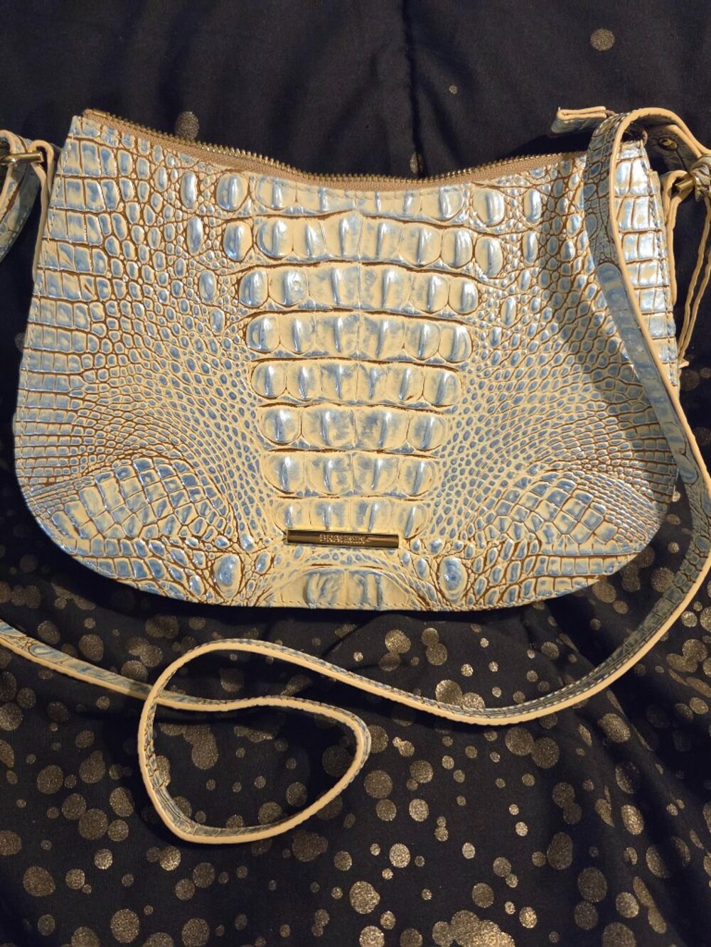 Brahmin Light Blue Croc-Embossed Leather Crossbody
